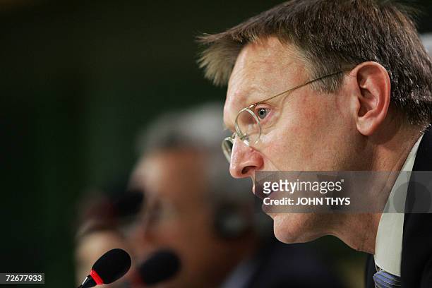 Slovenian, Janez Potocnik European Commissionner in charge of Science and Research, attends a session on the Agreement of the 7th Research Work...
