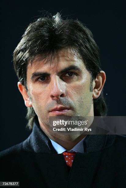 Former football player Ioan Lupescu looks on during the UEFA Cup Group B match between Dinamo Bucharest and Bayer Leverkusen at the Dinamo Stadium on...