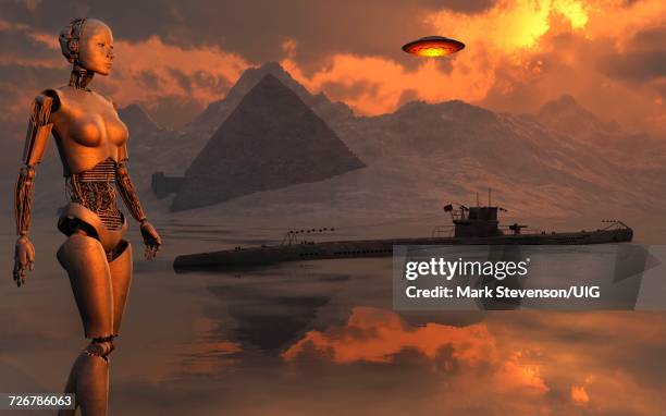 conspiracy theory, nazi german, alien base in antarctic - atlantis stock illustrations