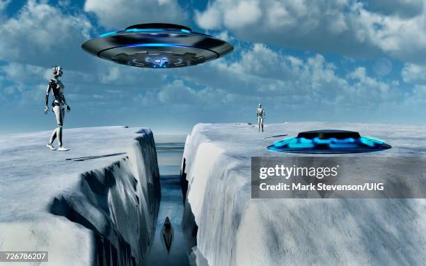 conspiracy theory, nazi german, alien base in antarctic - atlantis stock illustrations