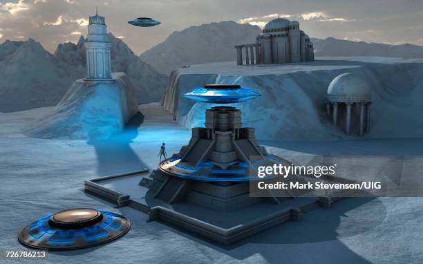 conspiracy theories suggest ancient alien civilization possibly atlantis - atlantis stock illustrations