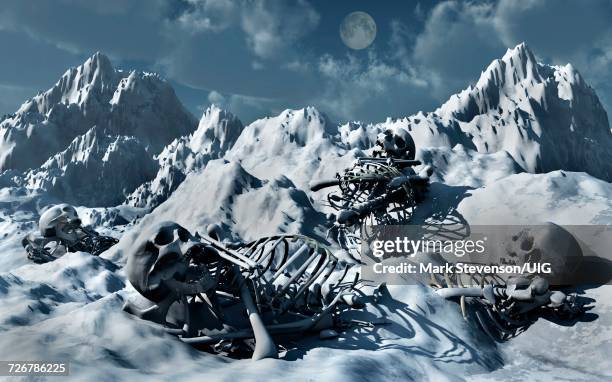 skeletal remains of group of ancient aliens in antarctic - day of the dead stock-grafiken, -clipart, -cartoons und -symbole