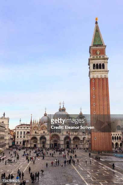 basilica and campanile, piazza san marco, elevated view from museo correr, venice, unesco world heritage site, veneto, italy, europe - correr stock-fotos und bilder