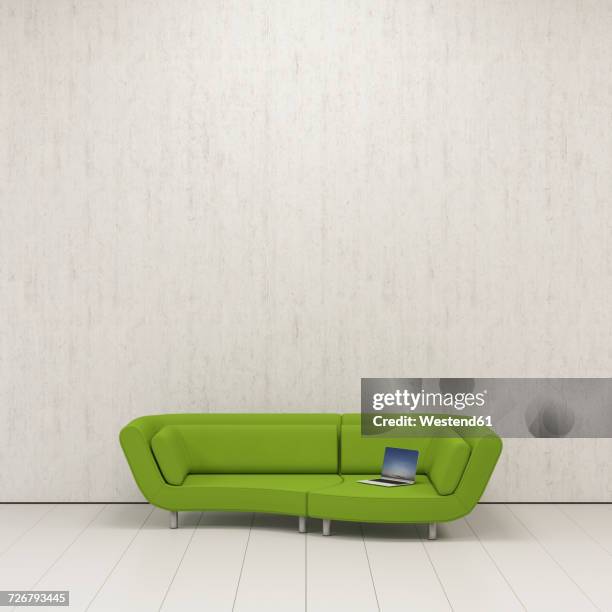 lounger with laptop, 3d rendering - reception desk stock illustrations