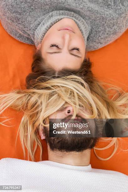 funny portrait of a young couple - straight hair bildbanksfoton och bilder