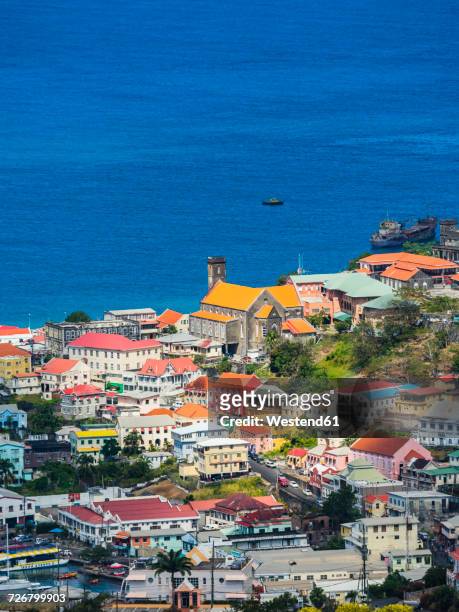 antilles, lesser antilles, grenada, view to st. george's from above - saint george stock pictures, royalty-free photos & images