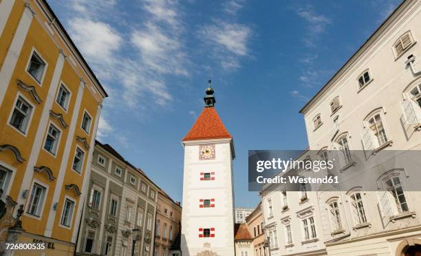 austria, wels, view to ledererturm at town square - wels stock pictures, royalty-free photos & images