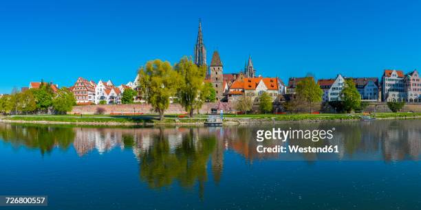 germany, ulm with minster and metzgerturm with danube river in the foreground - ulm stock pictures, royalty-free photos & images