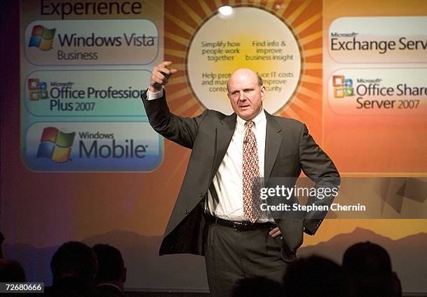 Microsoft Chairman Steve Ballmer speaks during a presentation introducing the availability of the Windows Vista operating system, November 30, 2006...