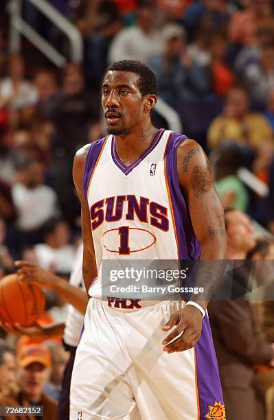 Amare Stoudemire of the Phoenix Suns walks on the court during the NBA game against the Memphis Grizzlies at US Airways Center on November 11, 2006...