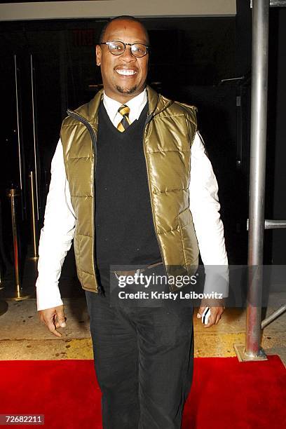 Music industry mobile Andre Hurrell poses at Rev Run's birthday celebration at Tenjune on November 29, 2006 in New York City.