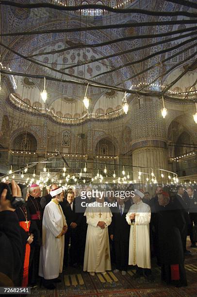Pope Benedict XVI visits the Blue Mosque on November 30, 2006 in Istanbul, Turkey. The Pope visited Istanbul's famous Blue Mosque during his trip to...