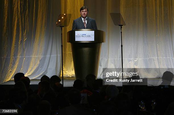 Of Competition Robin Pemberton, speaks at the NASCAR NMPA Myers Brothers Award Luncheon, at Ciprani, on November 30, 2006 in New York City.