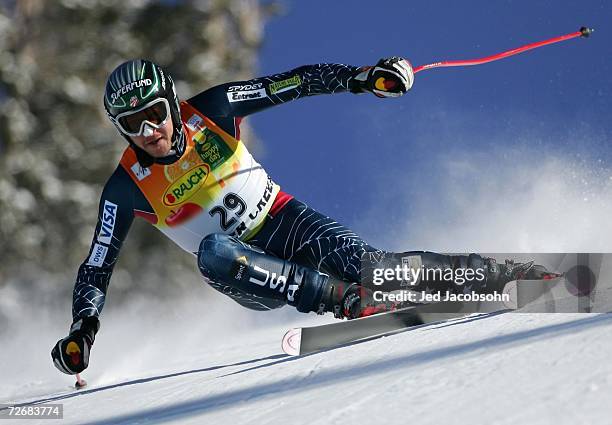 Bode Miller of the U.S. Is seen in action during the downhill portion of the FIS Alpine World Cup Mens Super Combined on Birds of Prey at Beaver...