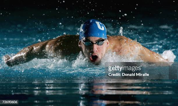 World-Record Holder Michael Phelps of Club Wolverine swims the Butterfly leg in the Men's 400M Individual Medley Prelim Heats during the 2006 U.S....