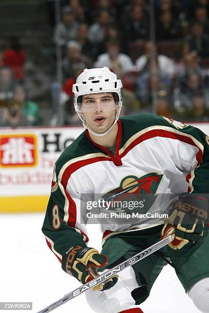 Brent Burns#8 of the Minnesota Wild skates during the game against the Ottawa Senators on November 20, 2006 at the Scotiabank Place in Ottawa,...