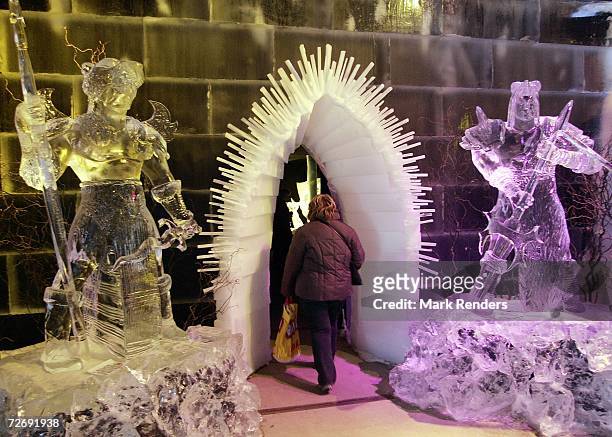 People arrive to view the ice sculptures at the 'Annual Snow and Ice Festival' on December 1, 2006 in Bruges, Belgium. This year's fesitval takes no...