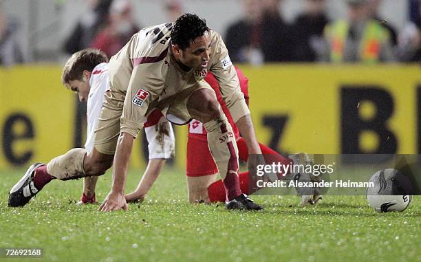 Ranissav Jovanovic of Mainz competes with Antonio Da Silva of Stuttgart during the Bundesliga match between FSV Mainz 05 and VFB Stuttgart at the...