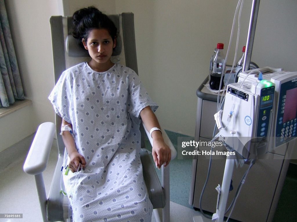 Sick teenaged girl at hospital.