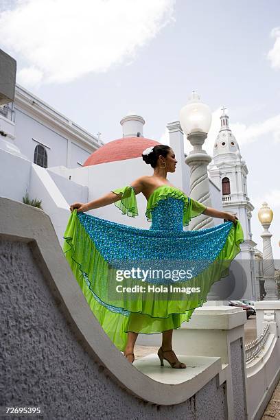 teenaged girl wearing plena traditional attire - puerto rico dance stock pictures, royalty-free photos & images