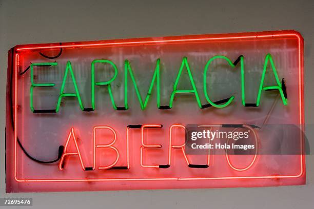 pharmacy open sign, spanish - farmacia stock-fotos und bilder