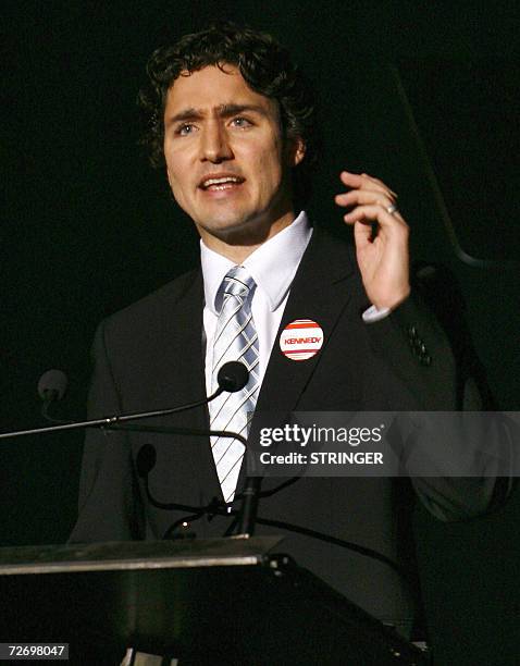 Justin Trudeau introduces Gerard Kennedy at the Liberal Party Leadership 2006 convention 01 December 2006 in Montreal, Quebec, Canada. Balloting...