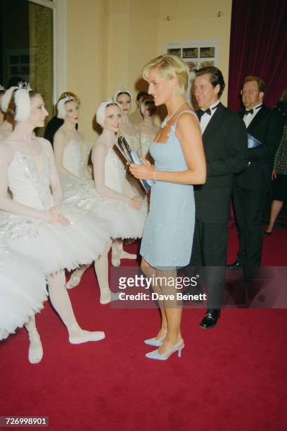 Princess Diana meets members of the cast of an English National Ballet production of 'Swan Lake', at the Royal Albert Hall, London, 3rd June 1997. On...