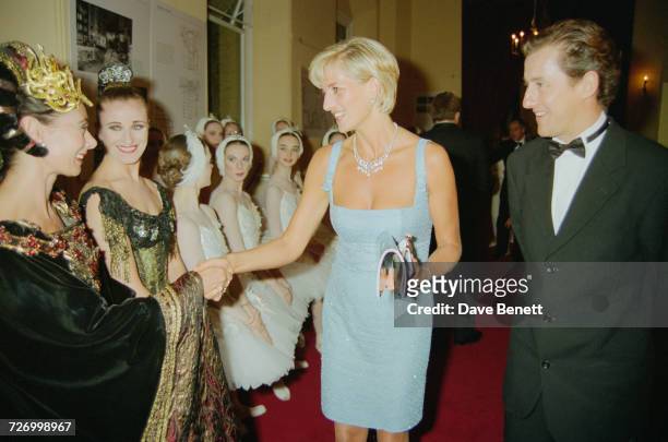 Princess Diana meets members of the cast of an English National Ballet production of 'Swan Lake', at the Royal Albert Hall, London, 3rd June 1997. On...