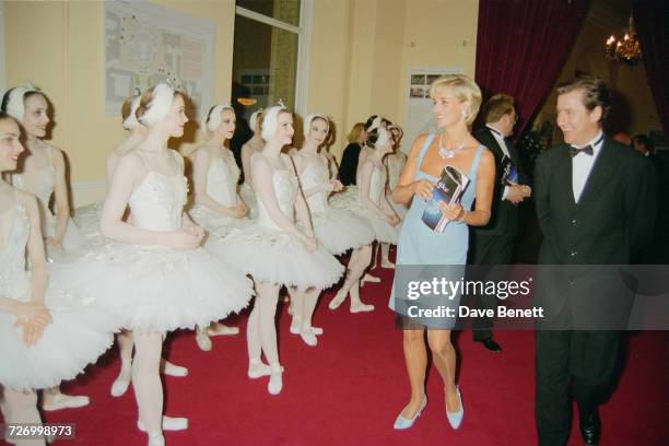 Princess Diana meets members of the cast of an English National Ballet production of 'Swan Lake', at the Royal Albert Hall, London, 3rd June 1997. On...