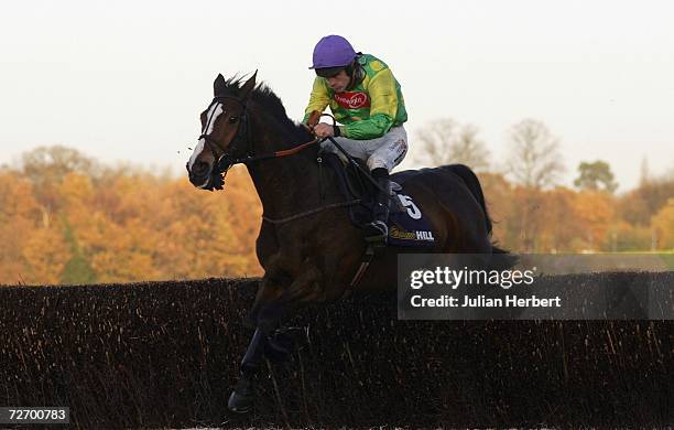 Ruby Walsh and Kauto Star clear the last fence before landing The Tingle Creek Steeple Chase Race run at Sandown Park Racecourse on December 2, 2006...