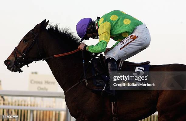 Ruby Walsh and Kauto Star pull away from the last fence before landing The Tingle Creek Steeple Chase Race run at Sandown Park Racecourse on December...