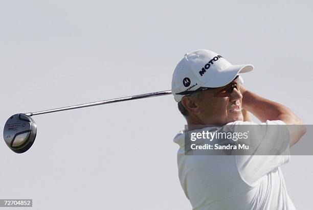 Peter O'Malley of Australia tees off on the 17th hole during the final round of the New Zealand Open at Gulf Harbour Country Club on the Whangaparoa...