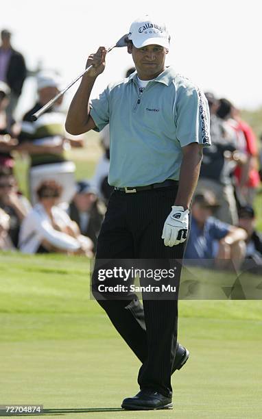 Michael Campbell of New Zealand looks dejected on the 15th hole during the final round of the New Zealand Open at Gulf Harbour Country Club on the...