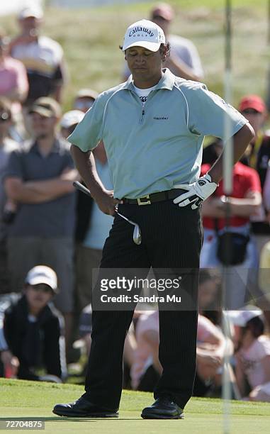 Michael Campbell of New Zealand looks dejected on the 15th hole during the final round of the New Zealand Open at Gulf Harbour Country Club on the...