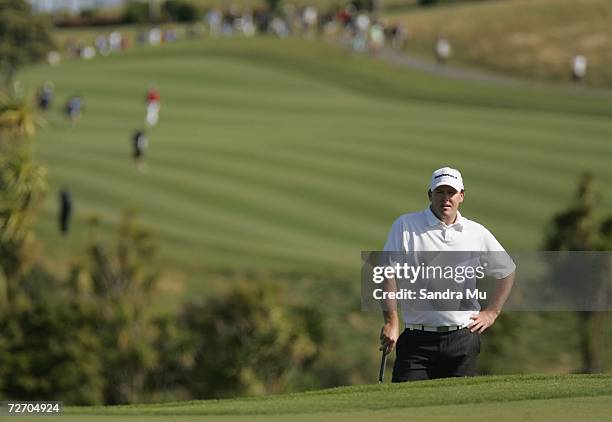 Marcus Fraser of Australia on the 17th hole during the final round of the New Zealand Open at Gulf Harbour Country Club on the Whangaparoa Peninsula...