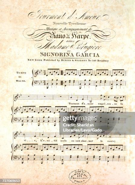 Sheet music cover image of the song 'tourment d'Amour Nouvelle Tyrolienne', with original authorship notes reading 'musique et Accompagnement de...