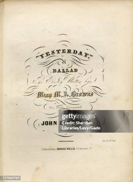 Sheet music cover image of the song 'Yesterday A Balld', with original authorship notes reading 'the Poetry Written by Miss MA Browne The Music...