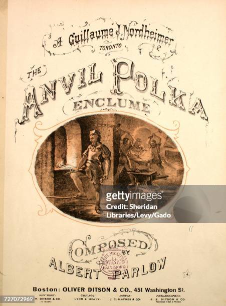 Sheet music cover image of the song 'the Anvil Polka ', with original authorship notes reading 'Composed by Albert Parlow', United States, 1900. The...