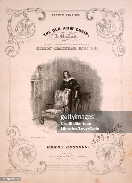 Sheet music cover image of the song 'the Old Arm Chair Fourth Edition', with original authorship notes reading 'Words by Eliza Cook The Music...