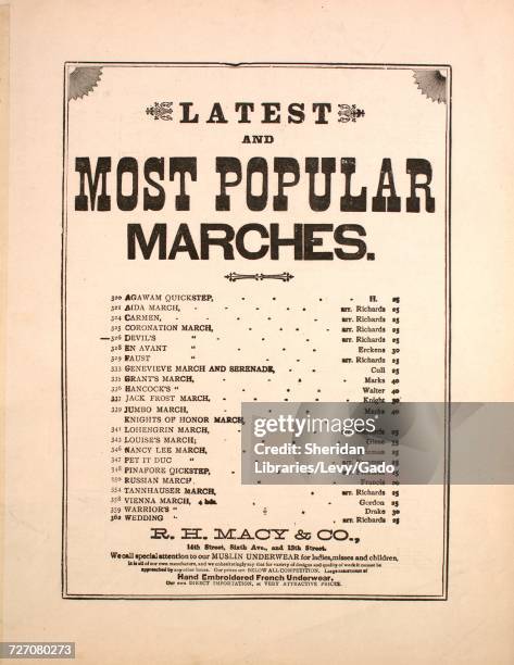 Sheet music cover image of the song 'Latest and Most Popular Marches No 326 Devil's March', with original authorship notes reading 'Arr by H Richards...