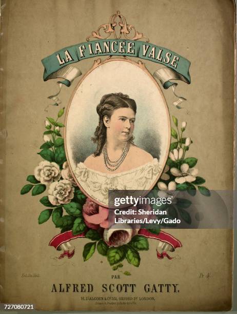 Sheet music cover image of the song 'La Fiancee Valse', with original authorship notes reading 'Par Alfred Scott Gatty', United Kingdom, 1900. The...