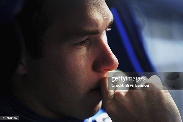 Chris Atkinson of Australia and Subaru waits at service prior to stage 16 of the 2006 Wales Rally GB on December 3 in Swansea, Wales.