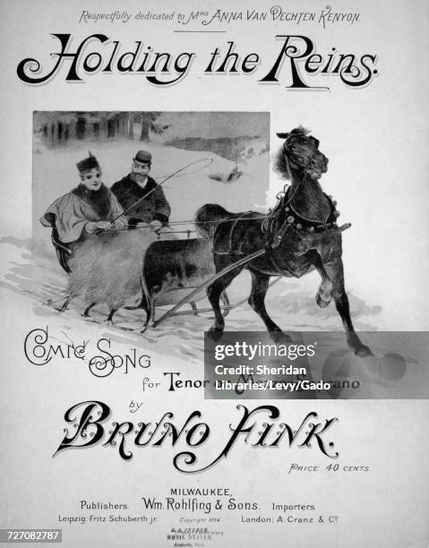 Sheet music cover image of the song 'Holding the Reins Comic Song for Tenor or Mezzo-Soprano', with original authorship notes reading 'By Bruno...