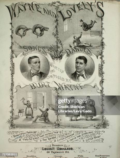 Sheet music cover image of the song 'Wayne and Lovely's Songs and Dances Beautiful Caroline', with original authorship notes reading 'Written and...