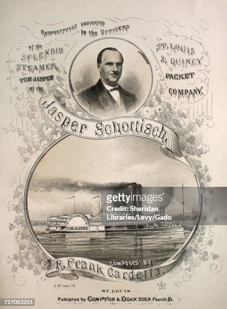 Sheet music cover image of the song 'Jasper Schottisch', with original authorship notes reading 'Composed by R Frank Cardella', 1868. The publisher...