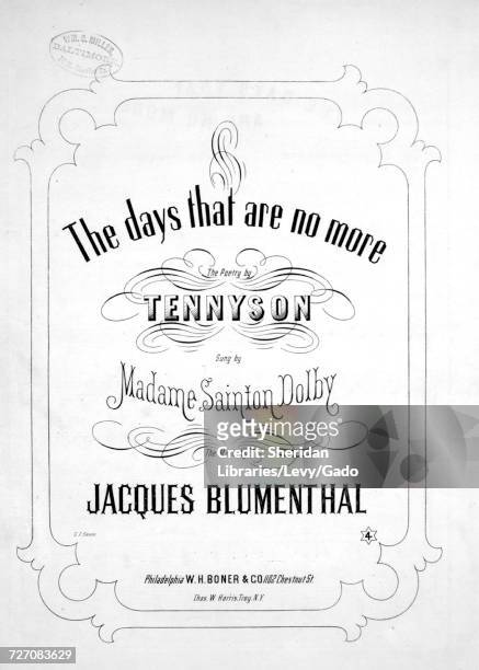 Sheet music cover image of the song 'the Days That Are No More', with original authorship notes reading 'the Poetry by Tennyson The Music by Jacques...