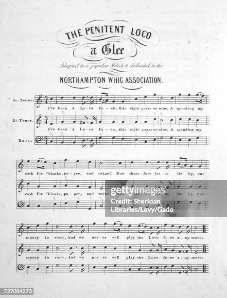 Sheet music cover image of the song 'the Penitent Loco A Glee', with original authorship notes reading 'Adapted to a popular Melody NA', 1900. The...