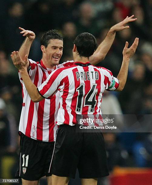 Luis Prieto of Athletic Bilbao celebrates after Athletic scored their first goal against Real Madrid during the Primera Liga match between Real...