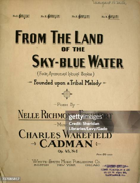 Sheet music cover image of the song 'From the Land of the Sky-Blue Water Founded upon a Tribal Melody', with original authorship notes reading 'Poem...