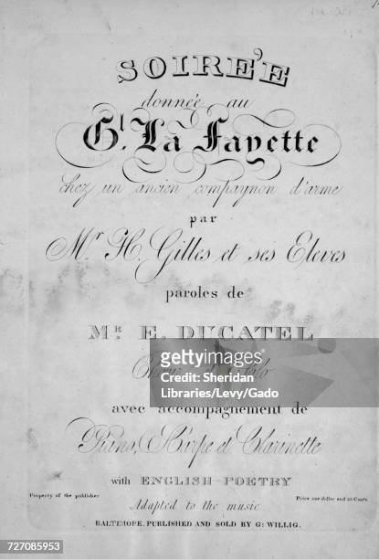 Sheet music cover image of the song 'soiree donnee au Gl La Fayette Chez un ancien compayonon d'arme', with original authorship notes reading 'Par Mr...